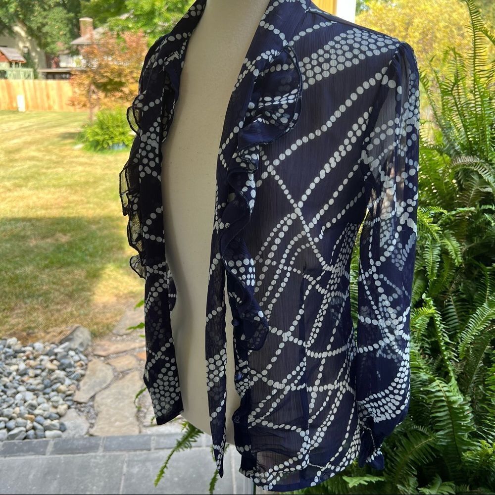Maurice’s Navy Sheer Blouse with White Dots Long sleeved size small